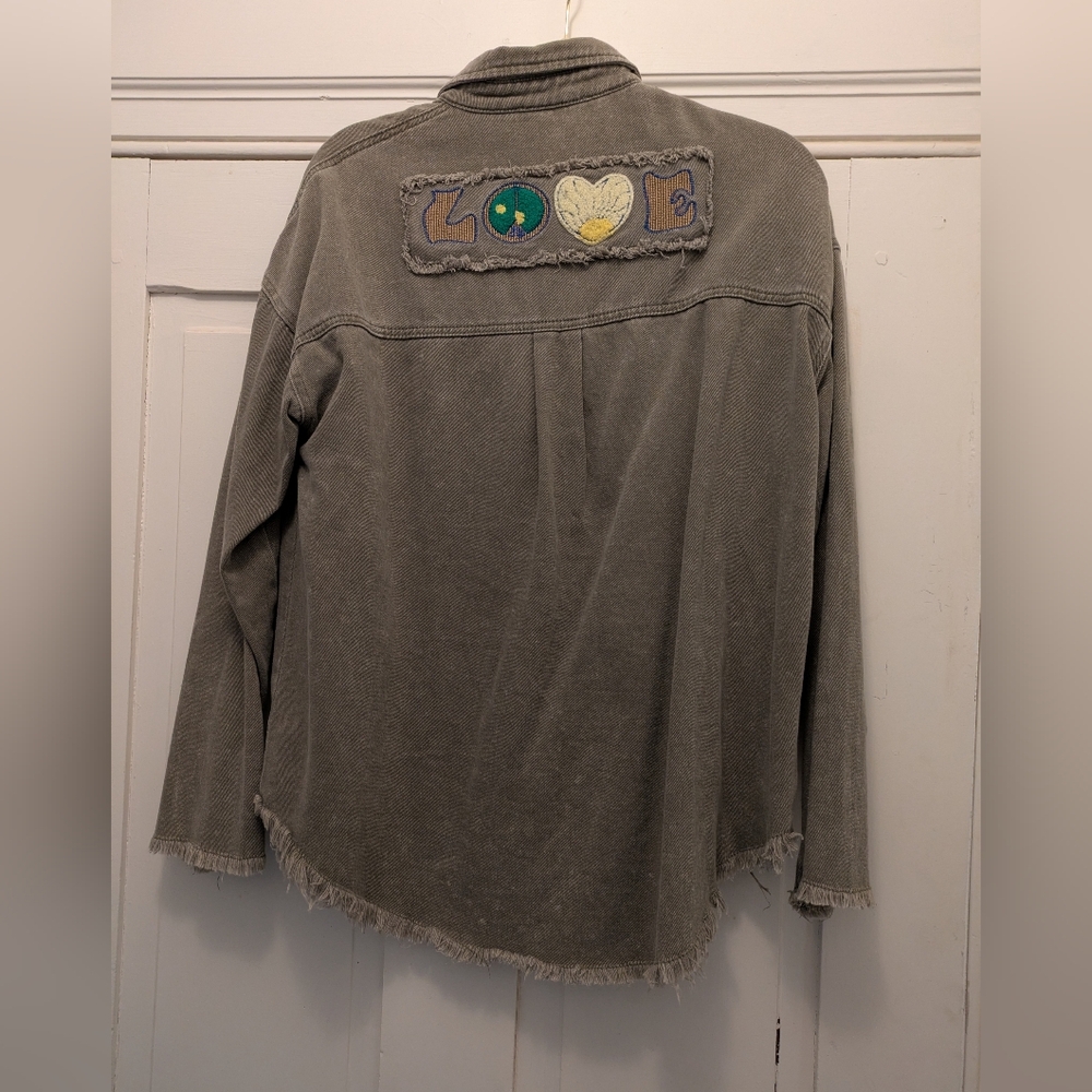 Love Patch On Back Green Oversized Shacket- S